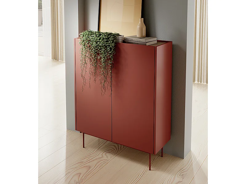 Kommode, Korpus und Front: Ziegel, Platte: Eiche Linea, 97 x 122 x 37 cm