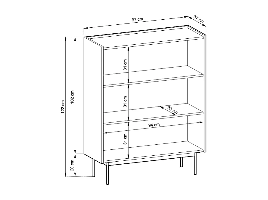 Commode : Brique, TOP: Chêne Linea, 97 x 122 x 37 cm