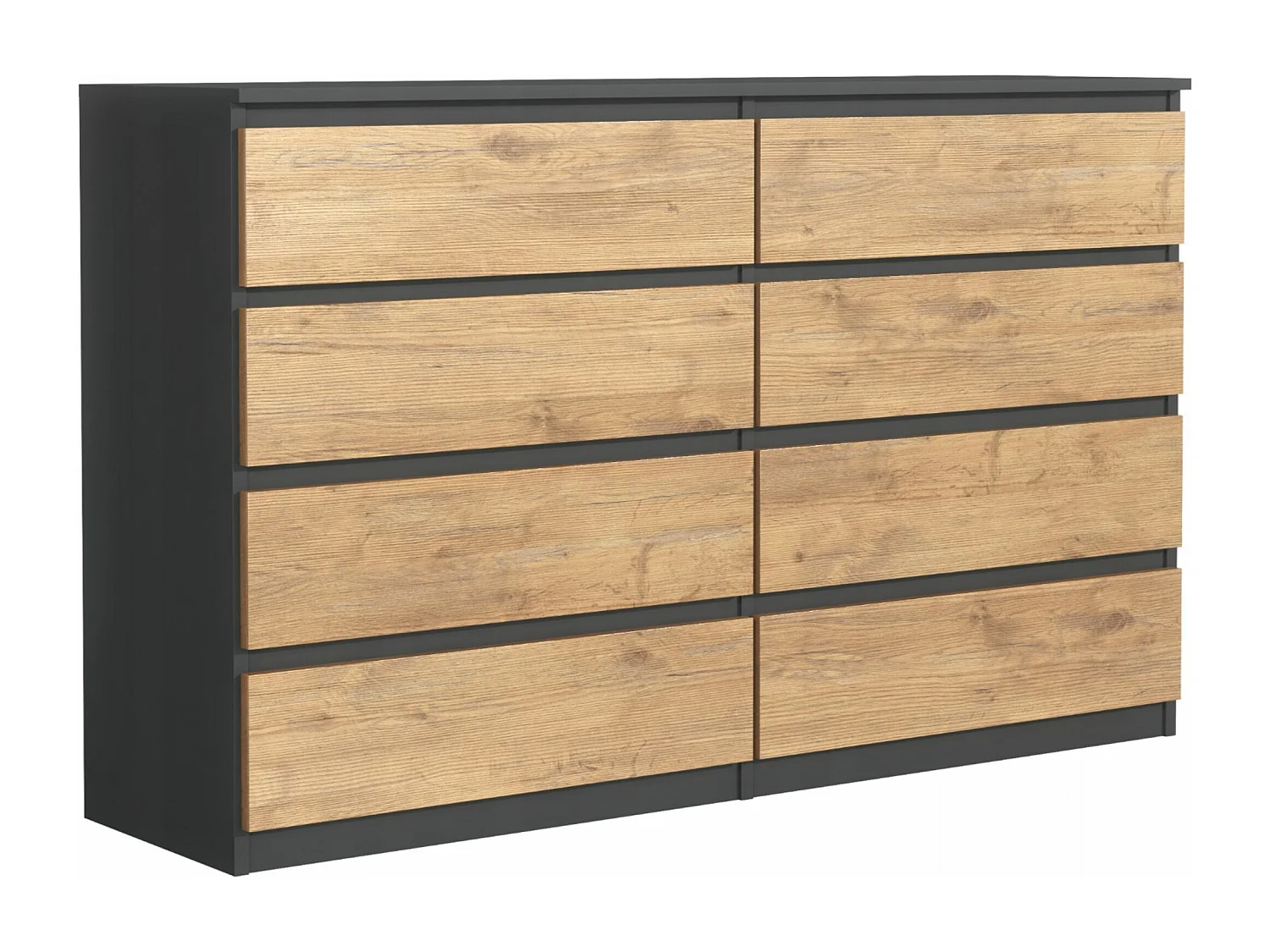 Commode 8 Tiroirs : Anthracite / Chêne Lancelot , 138 x 101 x 39 cm