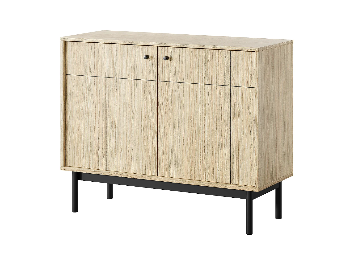 Cômoda: 2 Portas, 4 Prateleiras, Linea Carvalho, Pés Pretos, 103,5 x 83,5 x 39 cm