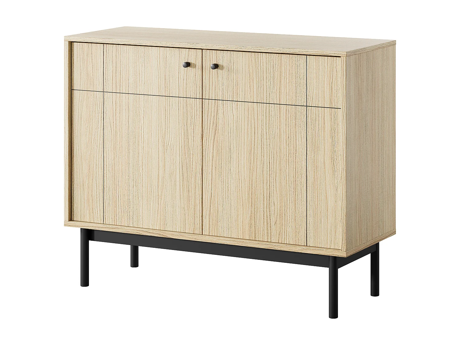 Commode : 2 Portes, 4 Étagères, Chêne Linea, Pieds Noir, 103,5 x 83,5 x 39 cm