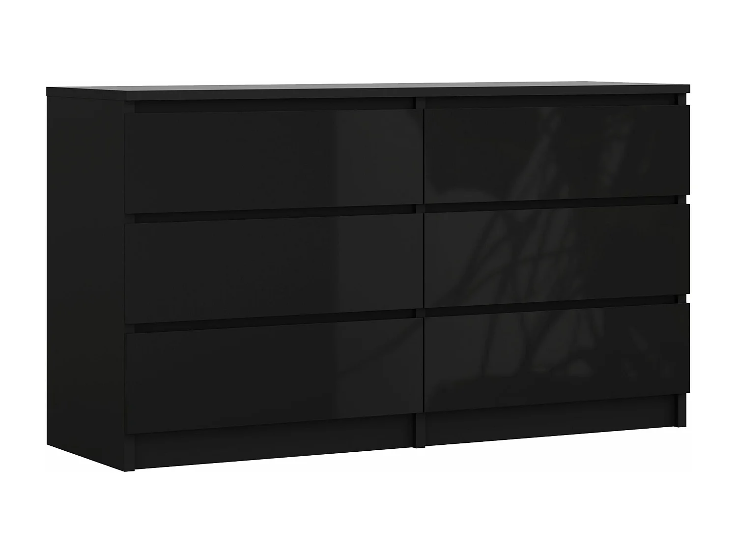 Commode 6 Tiroirs : Noir Mat / Noir Brillant, 138 x 39 x 79 cm