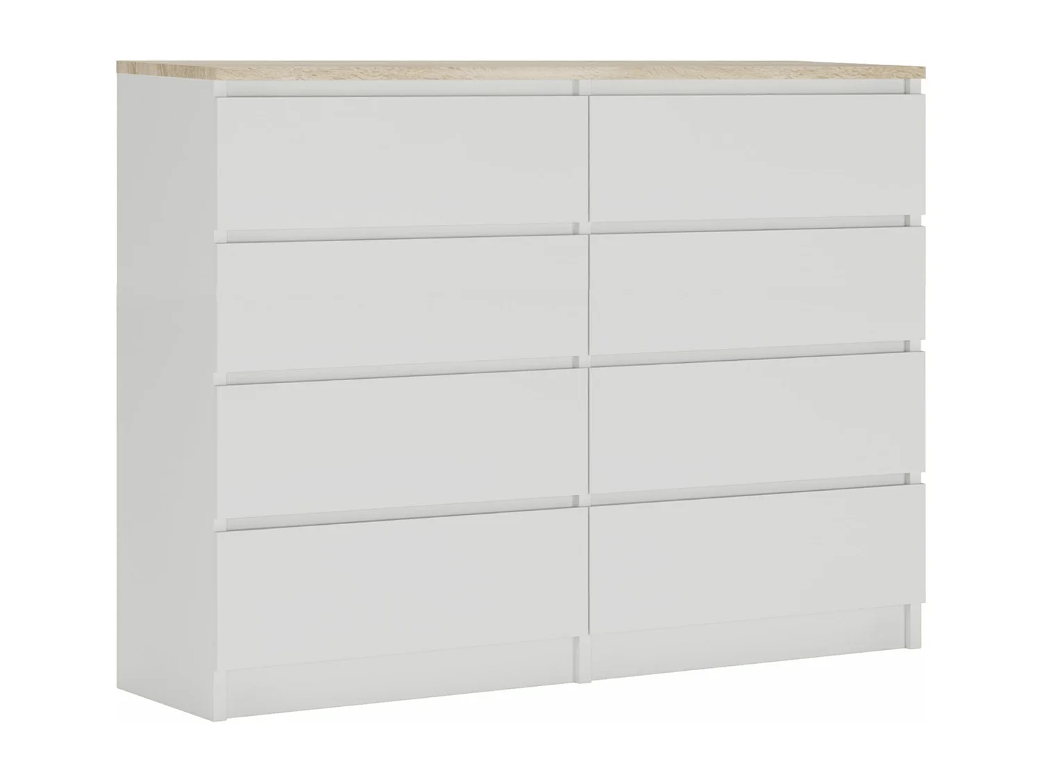 Commode 8 tiroirs : Blanc Mat / Chêne Sonoma Top, 120 x 101 x 39 cm