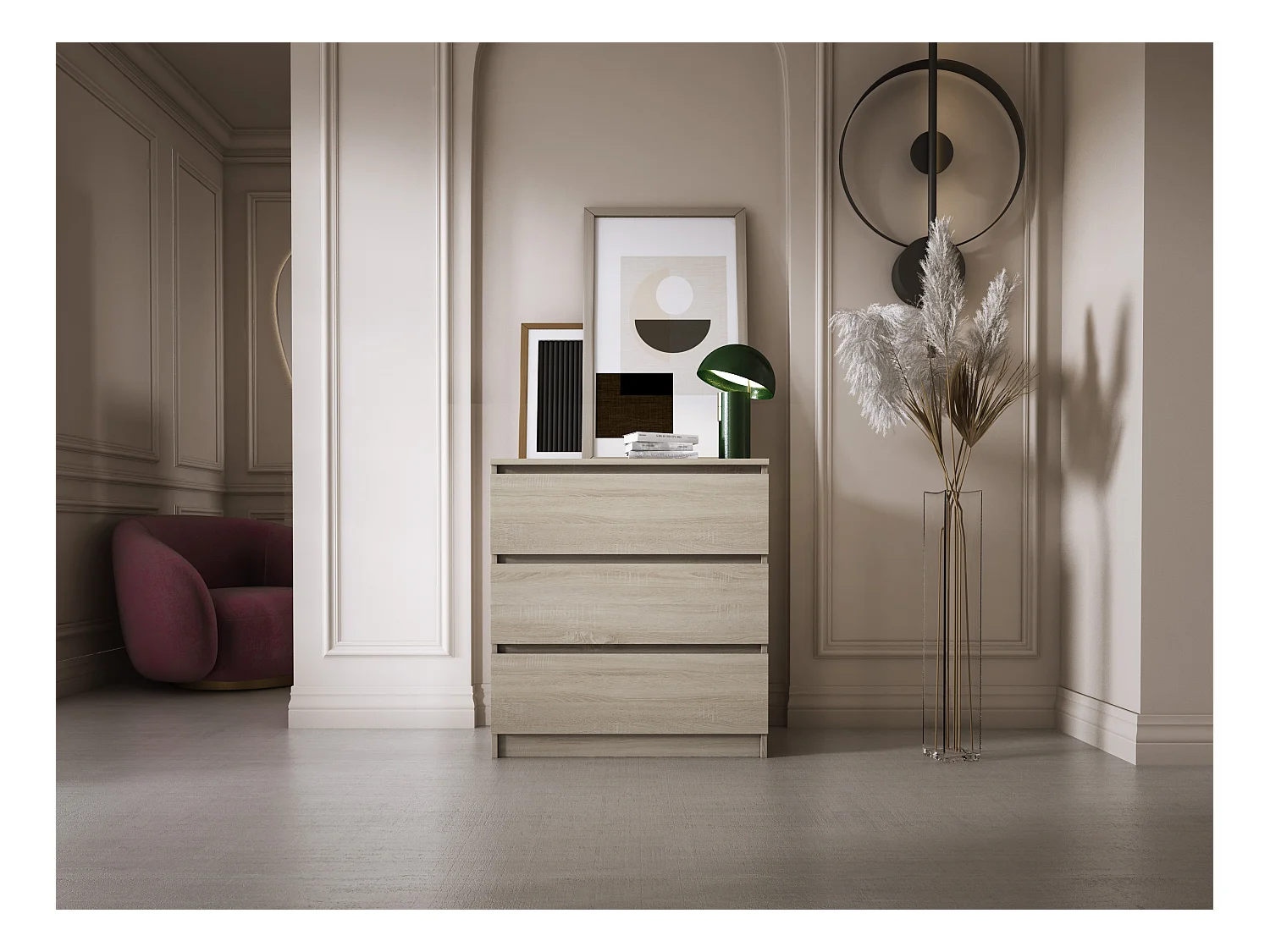 Kommode mit 3 Schubladen, Sonoma-Eiche, 70 x 39 x 79 cm