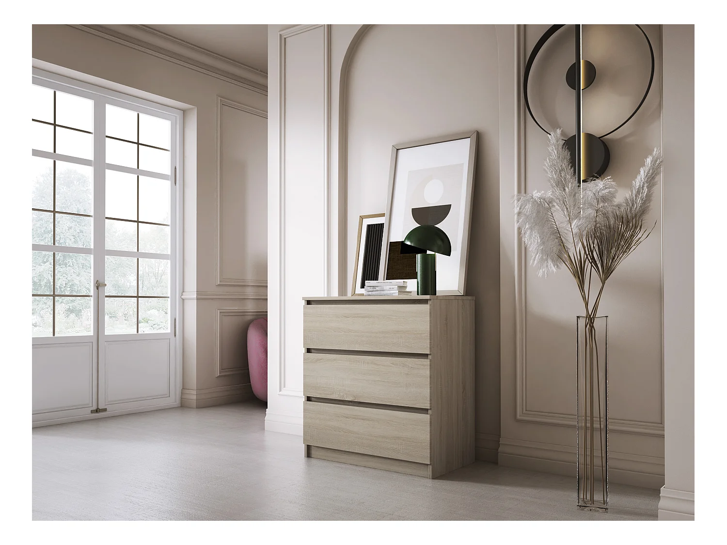 Commode 3 Tiroirs, Chêne Sonoma, 70 x 39 x 79 cm