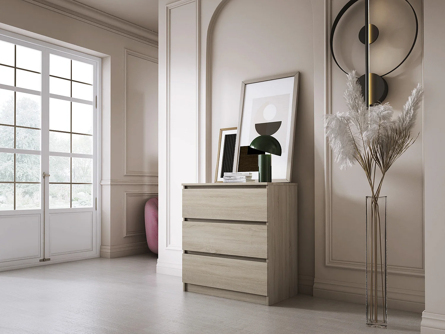 Commode 3 Tiroirs, Chêne Sonoma, 70 x 39 x 79 cm