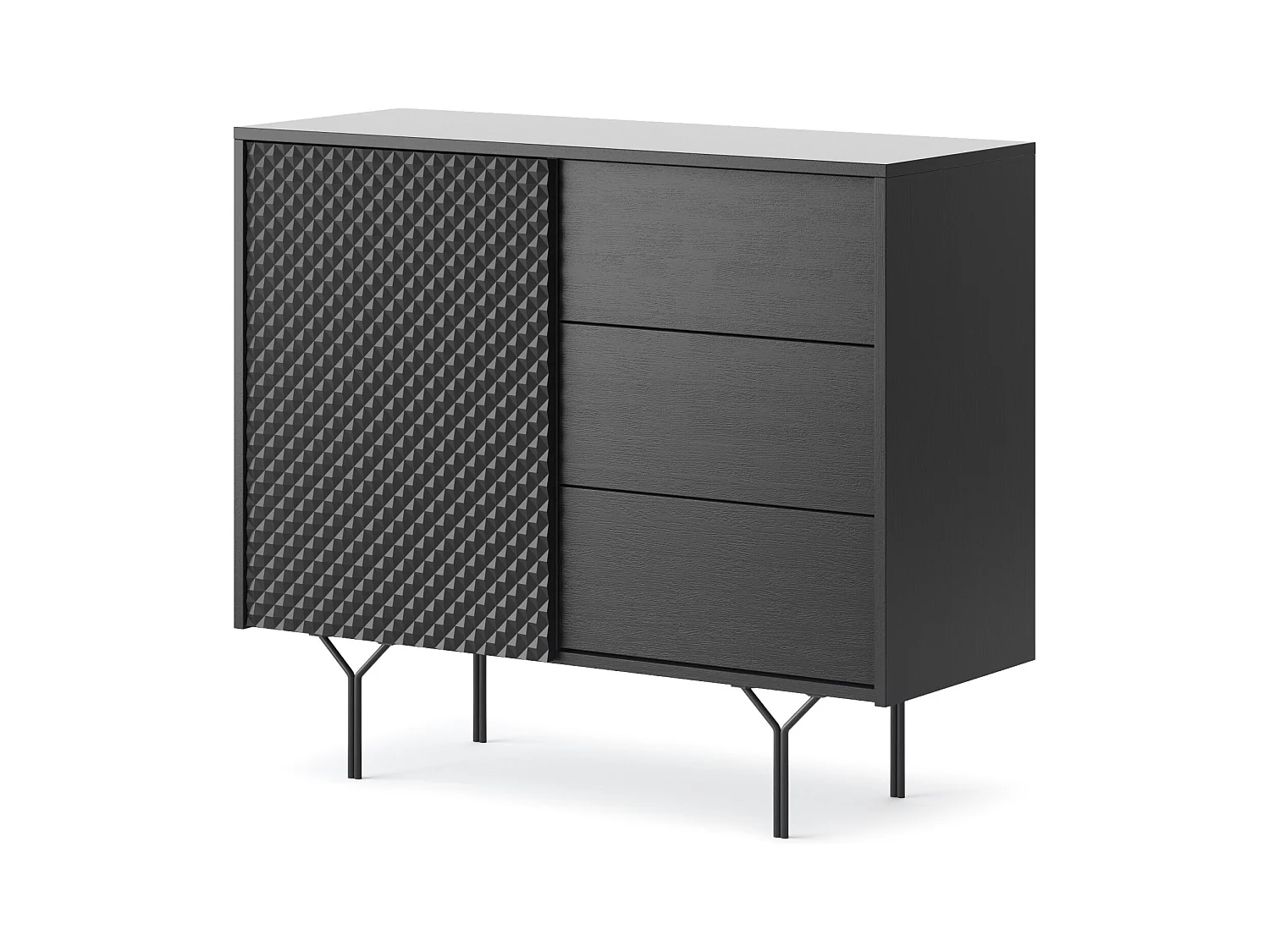 Komoda: 3 szuflady, 1 drzwi, 2 półki, kolor grafitowy, 97 x 83 x 38 cm