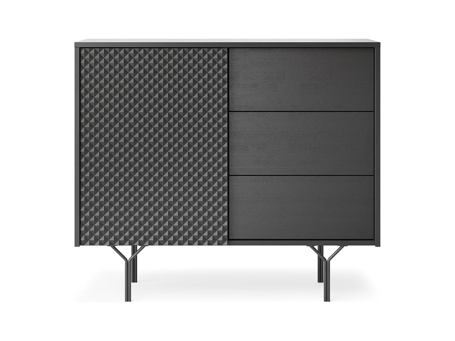 Commode : 3 tiroirs, 1 porte, 2 étagères, noir graphite, 97 x 83 x 38 cm