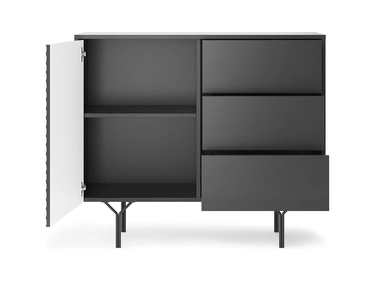 Commode : 3 tiroirs, 1 porte, 2 étagères, noir graphite, 97 x 83 x 38 cm