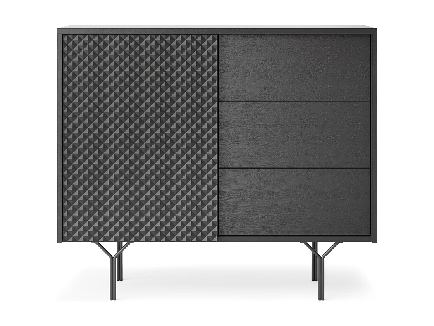 Commode : 3 tiroirs, 1 porte, 2 étagères, noir graphite, 97 x 83 x 38 cm