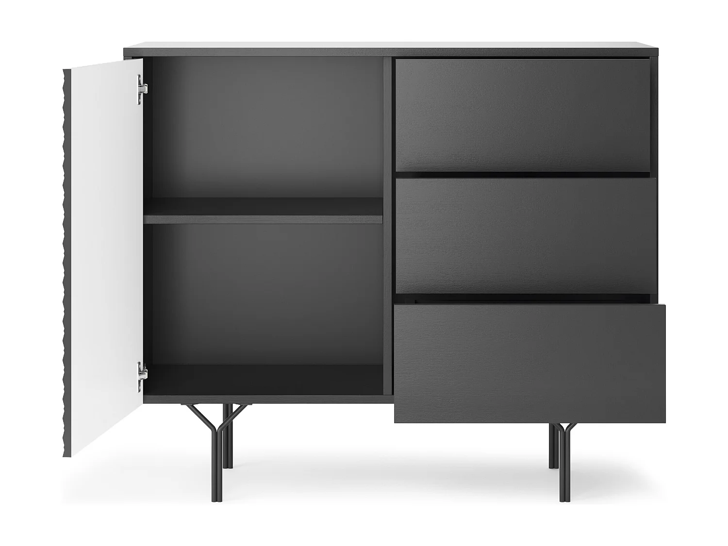 Commode : 3 tiroirs, 1 porte, 2 étagères, noir graphite, 97 x 83 x 38 cm