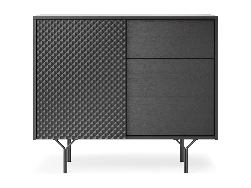 Commode : 3 tiroirs, 1 porte, 2 étagères, noir graphite, 97 x 83 x 38 cm