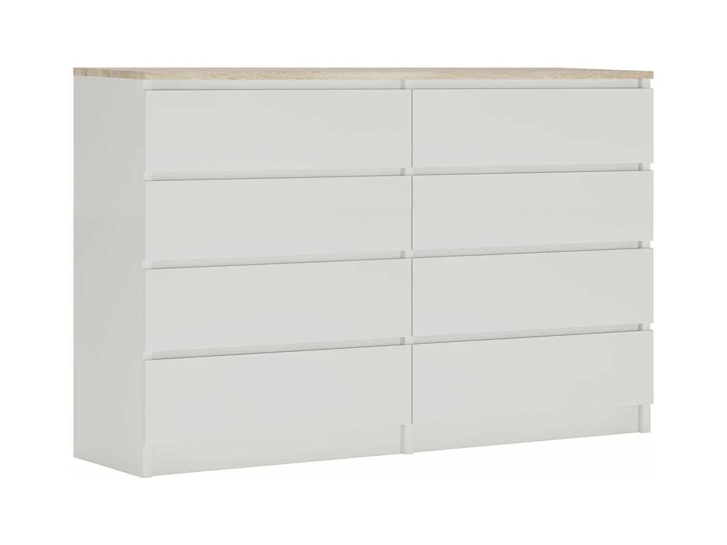 Kommode mit 8 Schubladen: Mattweiß / Oberfläche aus Sonoma-Eiche, 138 x 101 x 39 cm