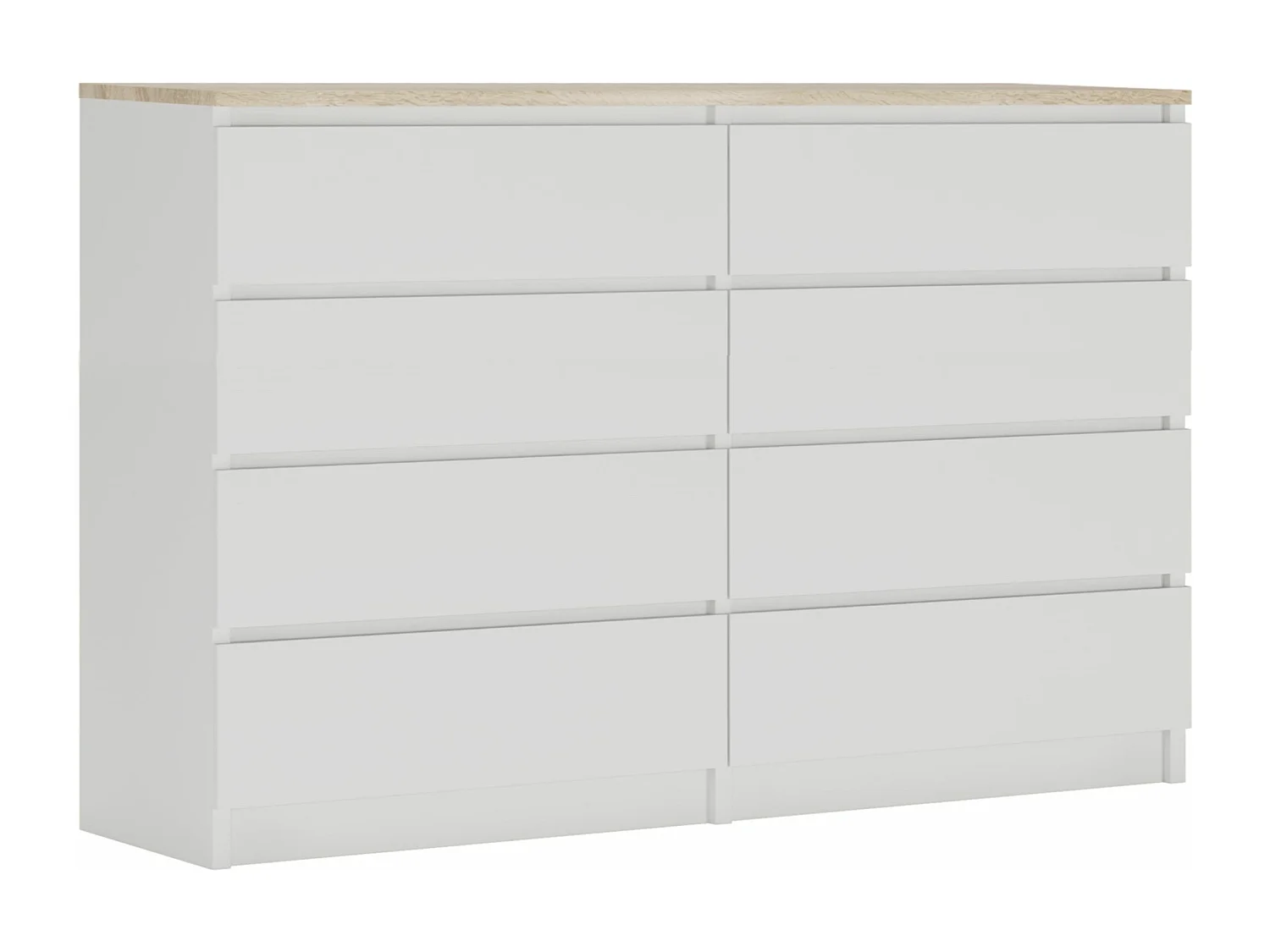 Commode 8 tiroirs : Blanc Mat / Chêne Sonoma Top, 138 x 101 x 39 cm