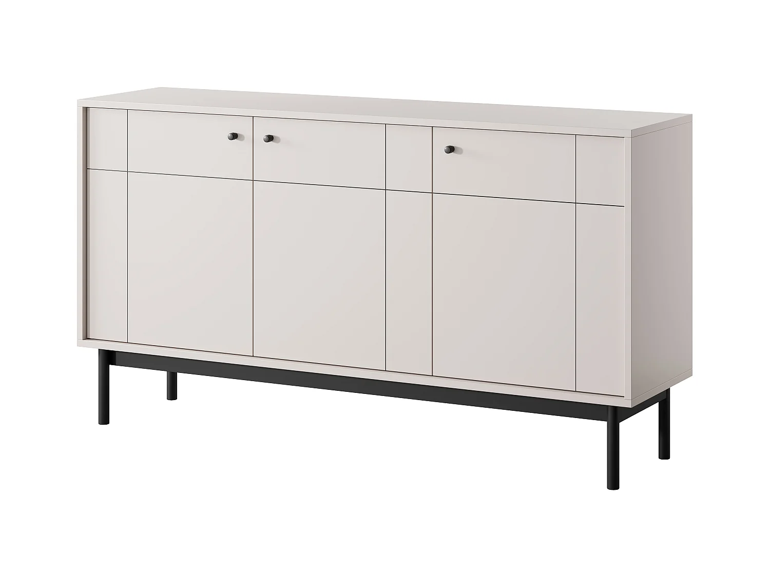 Commode : 3 Portes, 6 Étagères, Cachemire, Pieds Noir, 153,5 x 83,5 x 39 cm