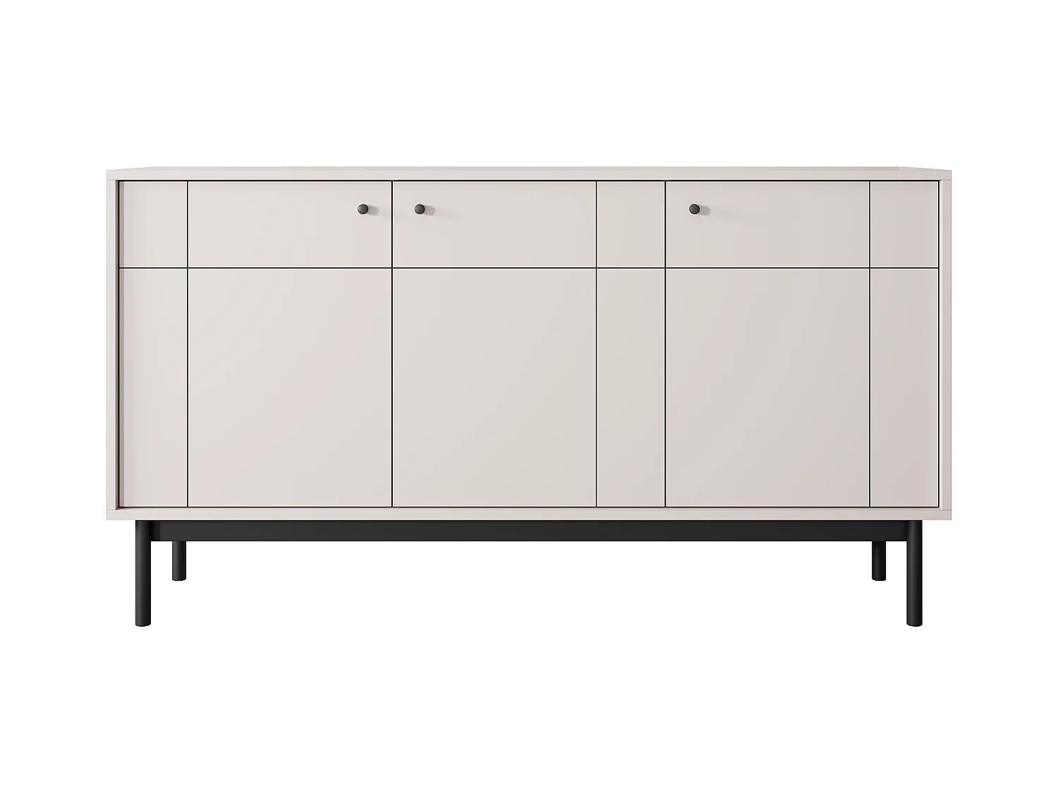 Commode : 3 Portes, 6 Étagères, Cachemire, Pieds Noir, 153,5 x 83,5 x 39 cm