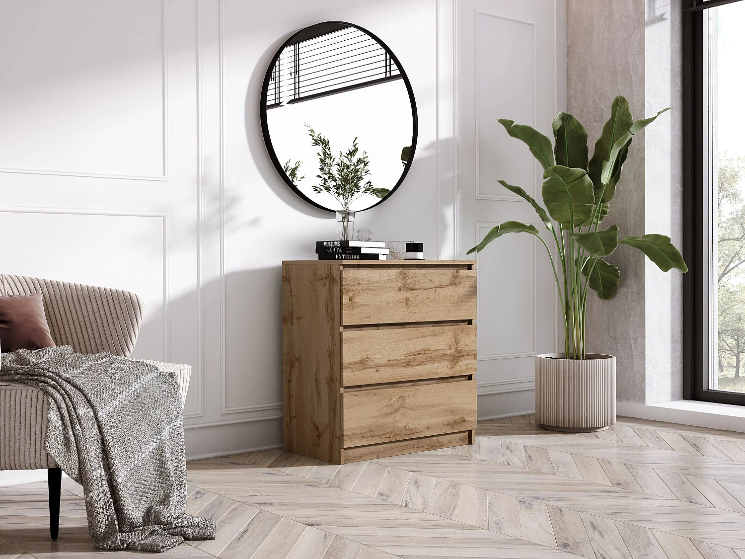 Ladekast met 3 laden: Wotan eiken, 70 x 39 x 79 cm