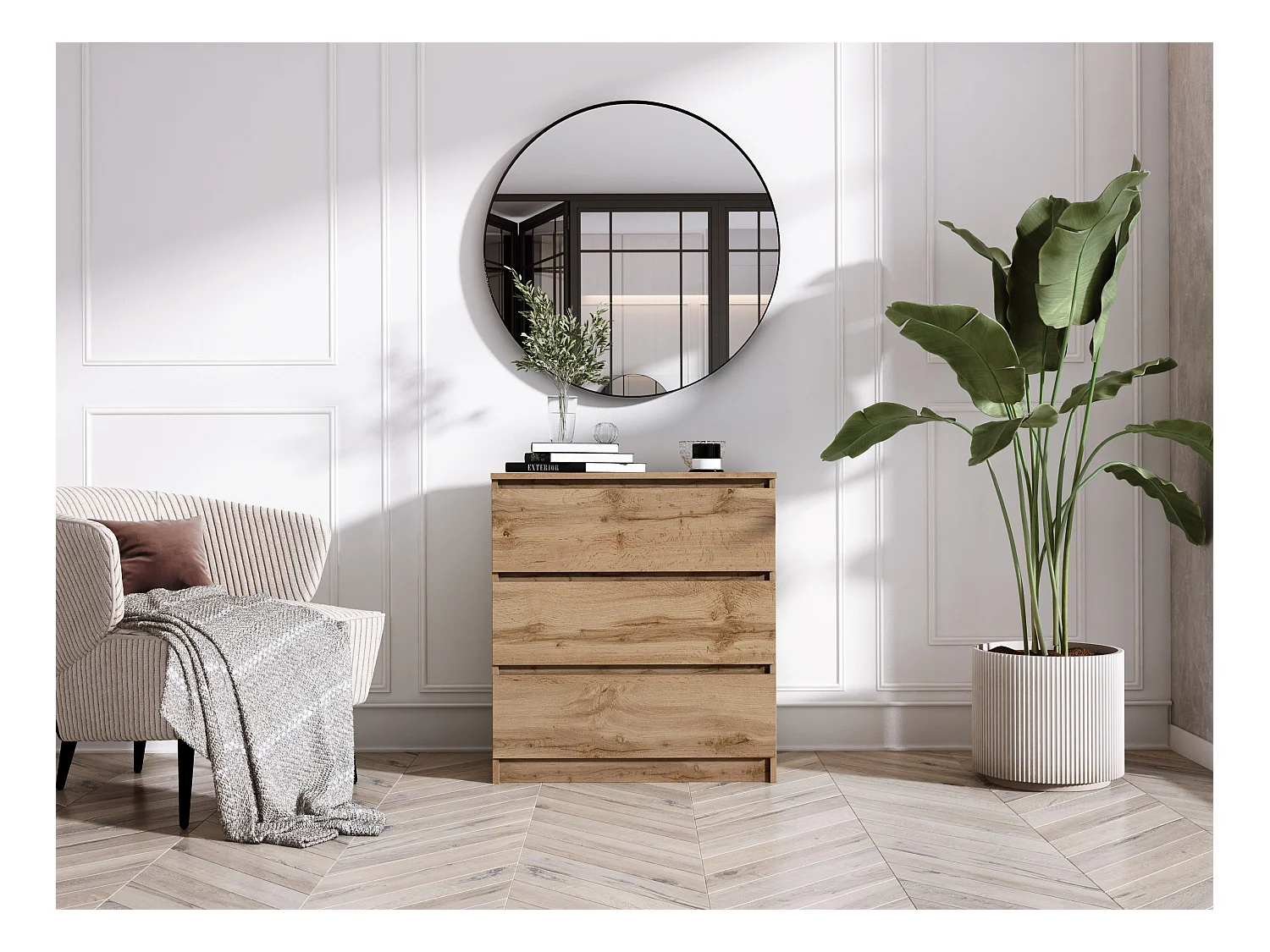 Ladekast met 3 laden: Wotan eiken, 70 x 39 x 79 cm