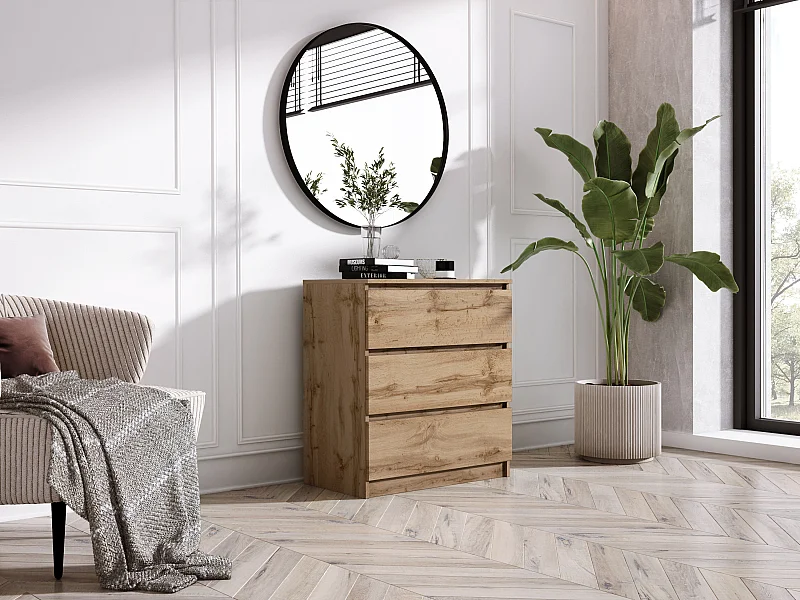 Cômoda com 3 gavetas: Carvalho Wotan, 70 x 39 x 79 cm