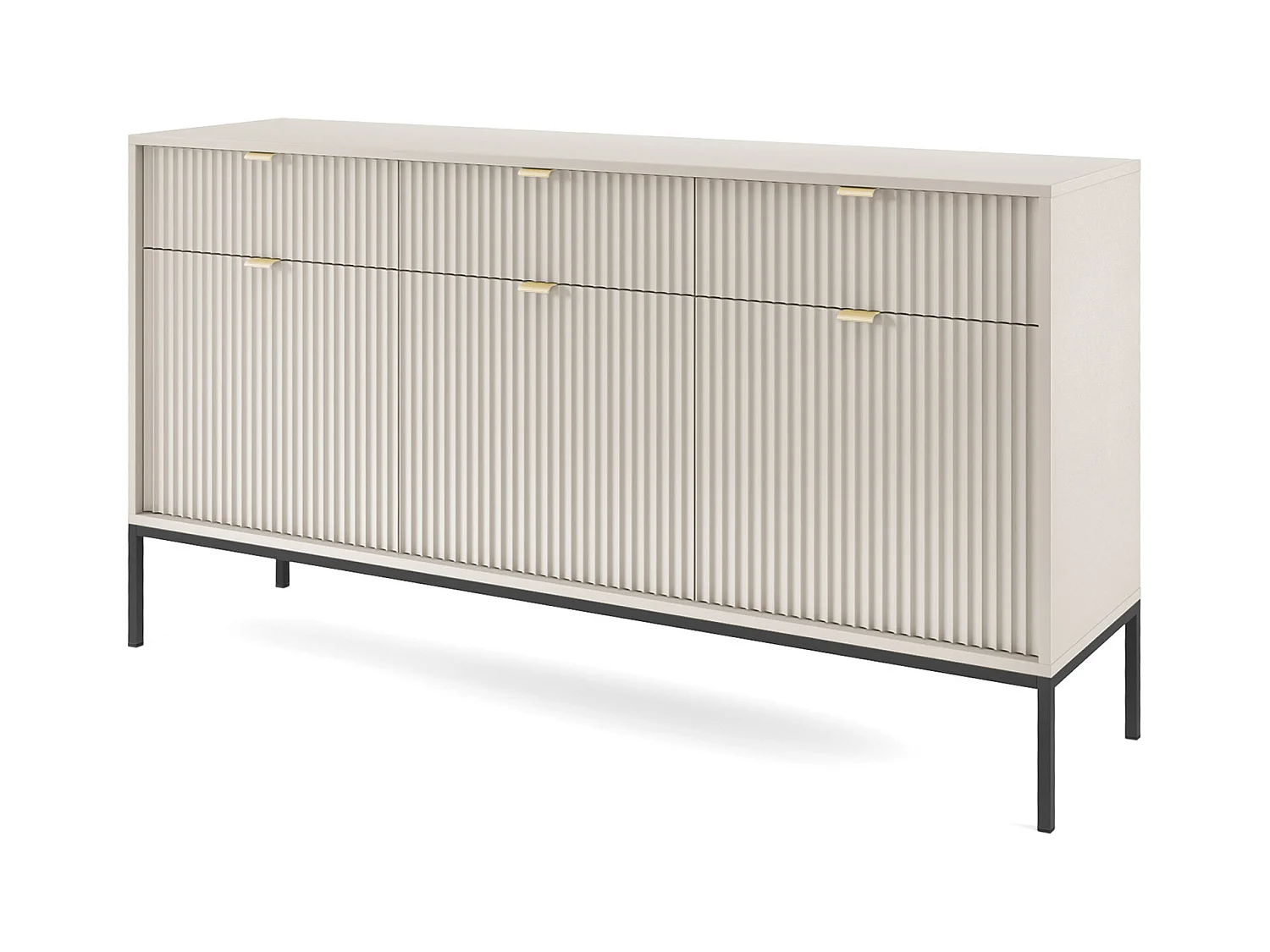 Commode : 3 Tiroirs, 3 Portes, Cachemire, Noir, 154 x 83 x 39 cm, poignées dorées