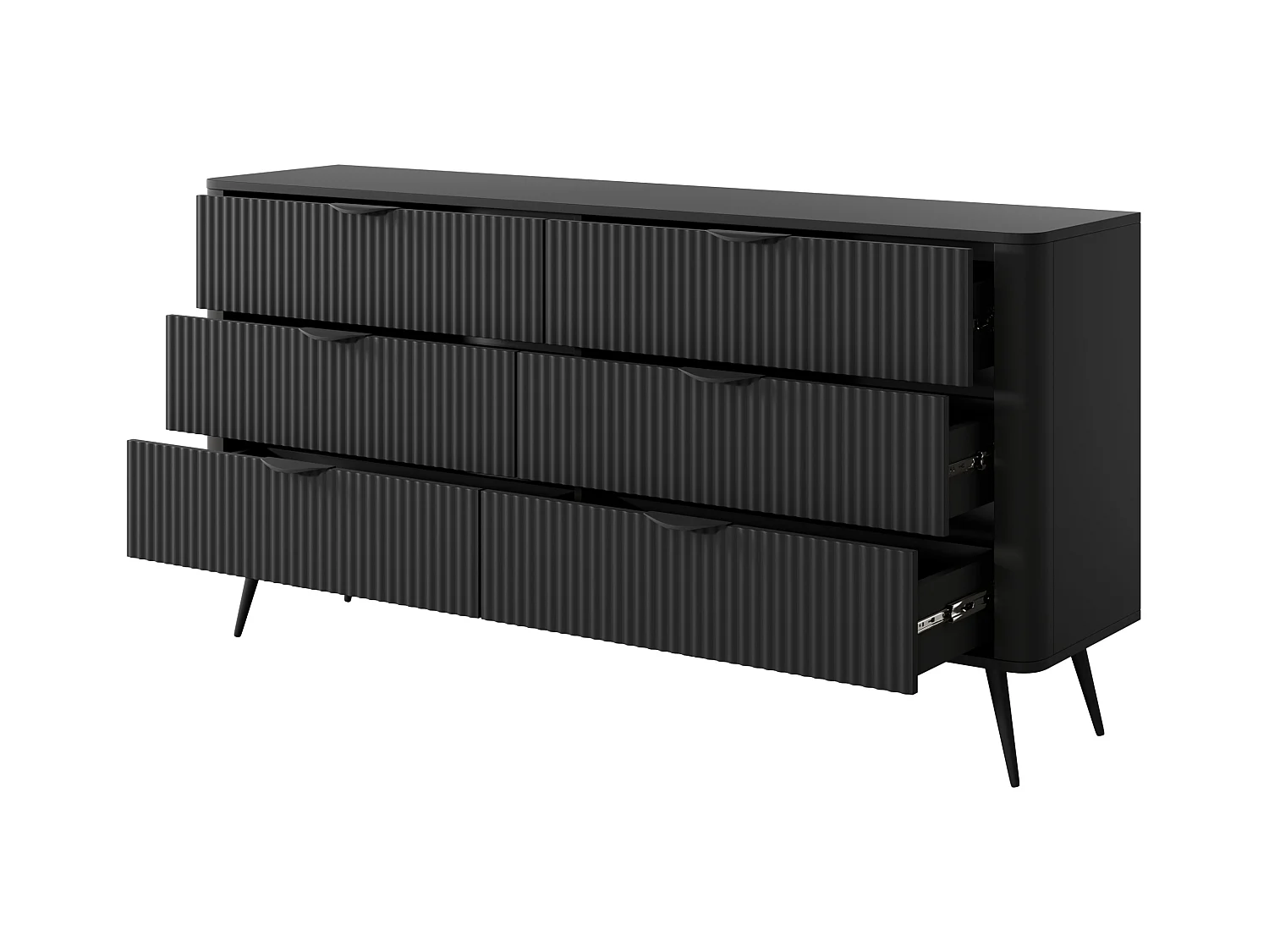 Commode : 6 Tiroirs, Noir, 163,2 X 81,2 X 38cm