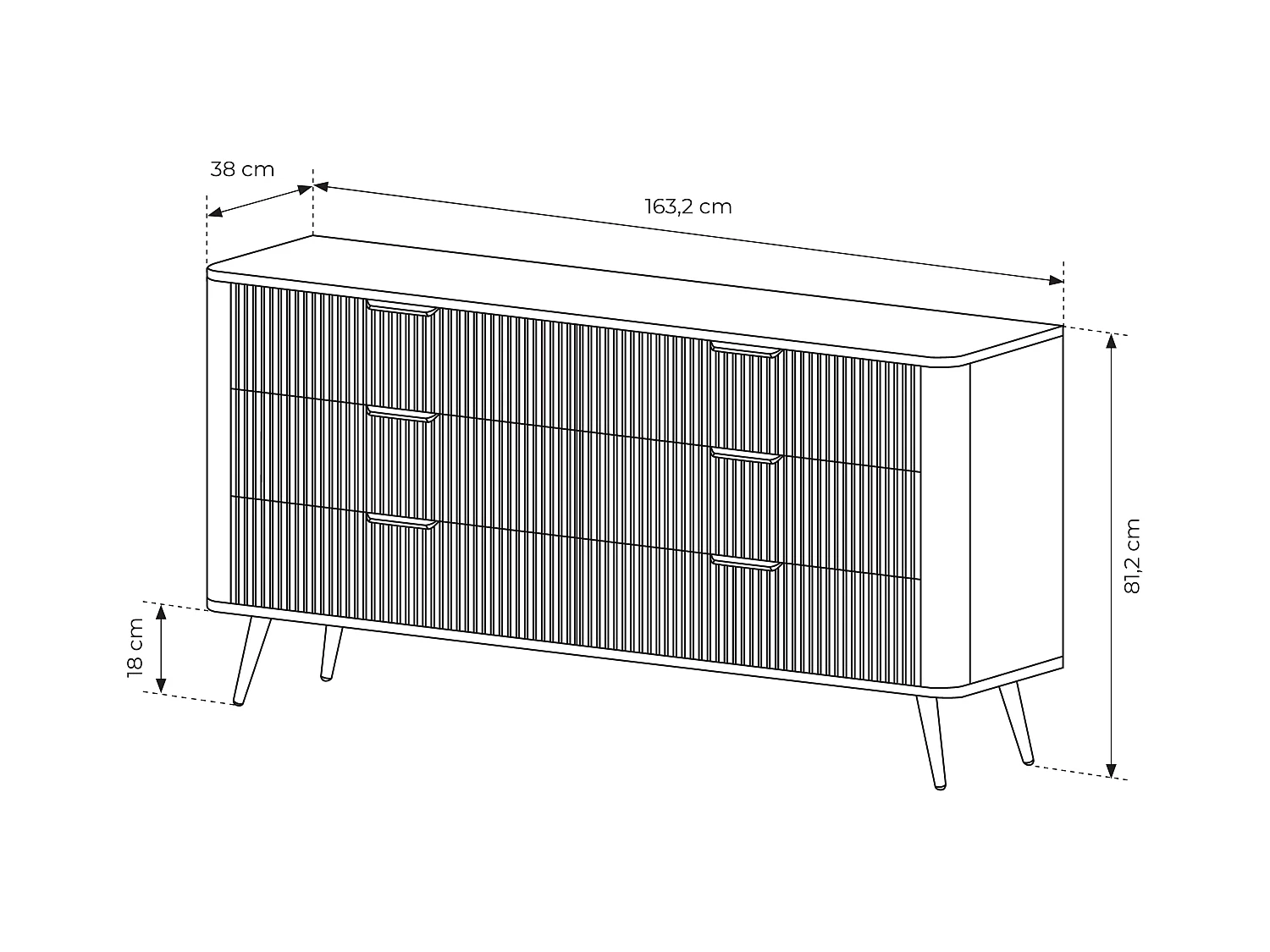 Commode : 6 Tiroirs, Noir, 163,2 X 81,2 X 38cm