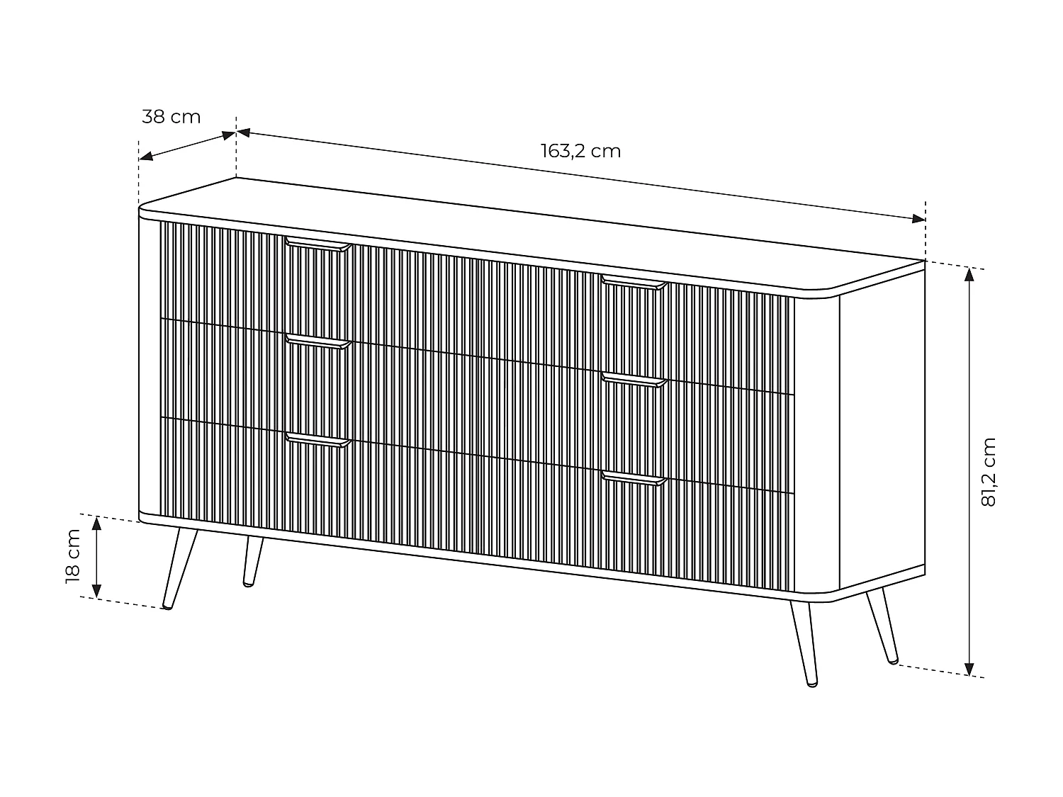 Ladekast: 6 lades, zwart, 163,2 x 81,2 x 38 cm