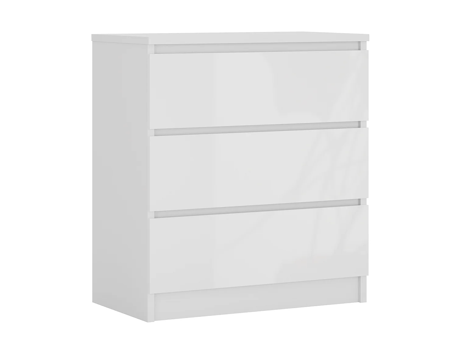 Commode 3 Tiroirs : Blanc Mat / Blanc Brillant, 70 x 39 x 79 cm