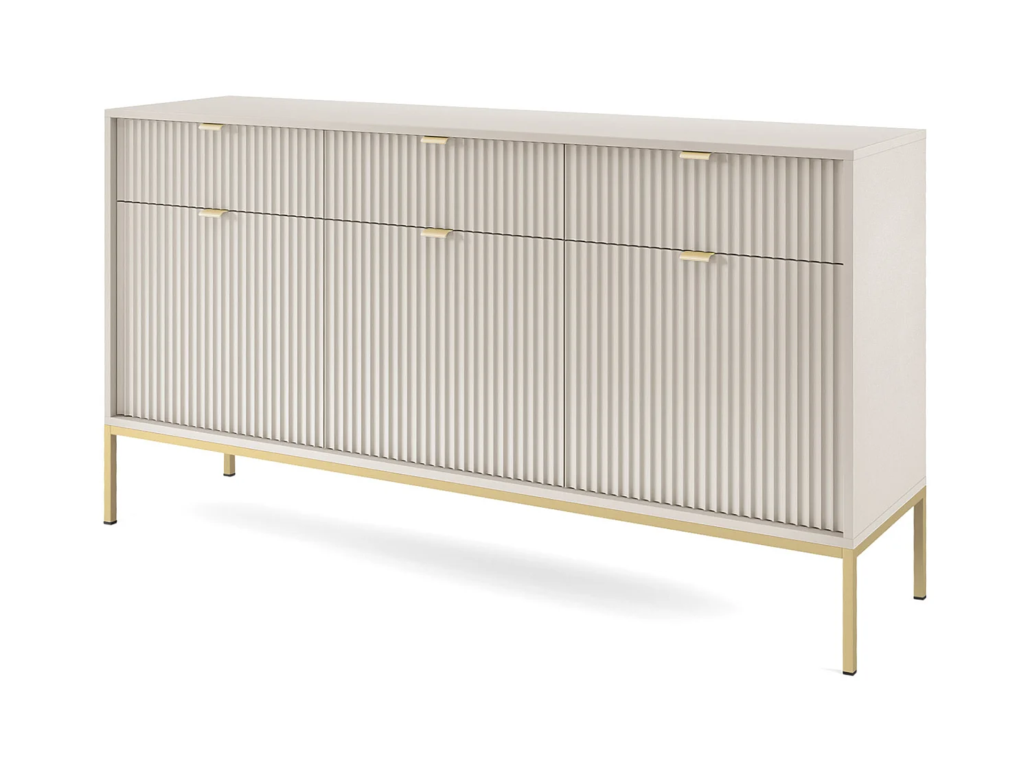 Komoda: 3 szuflady, 3 drzwi, kaszmir, złoty, 154 x 83 x 39 cm, złote uchwyty