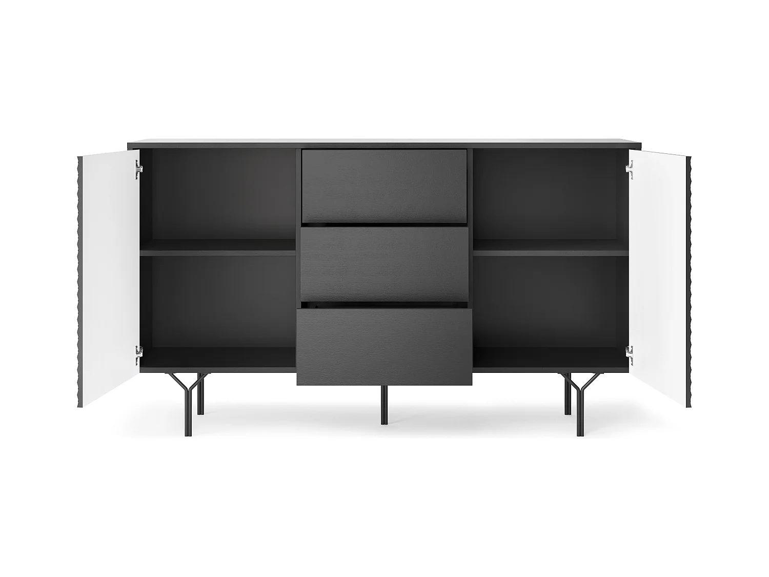 Komoda: 3 szuflady, 2 drzwi, 4 półki, kolor grafitowy, 144 x 83 x 38 cm