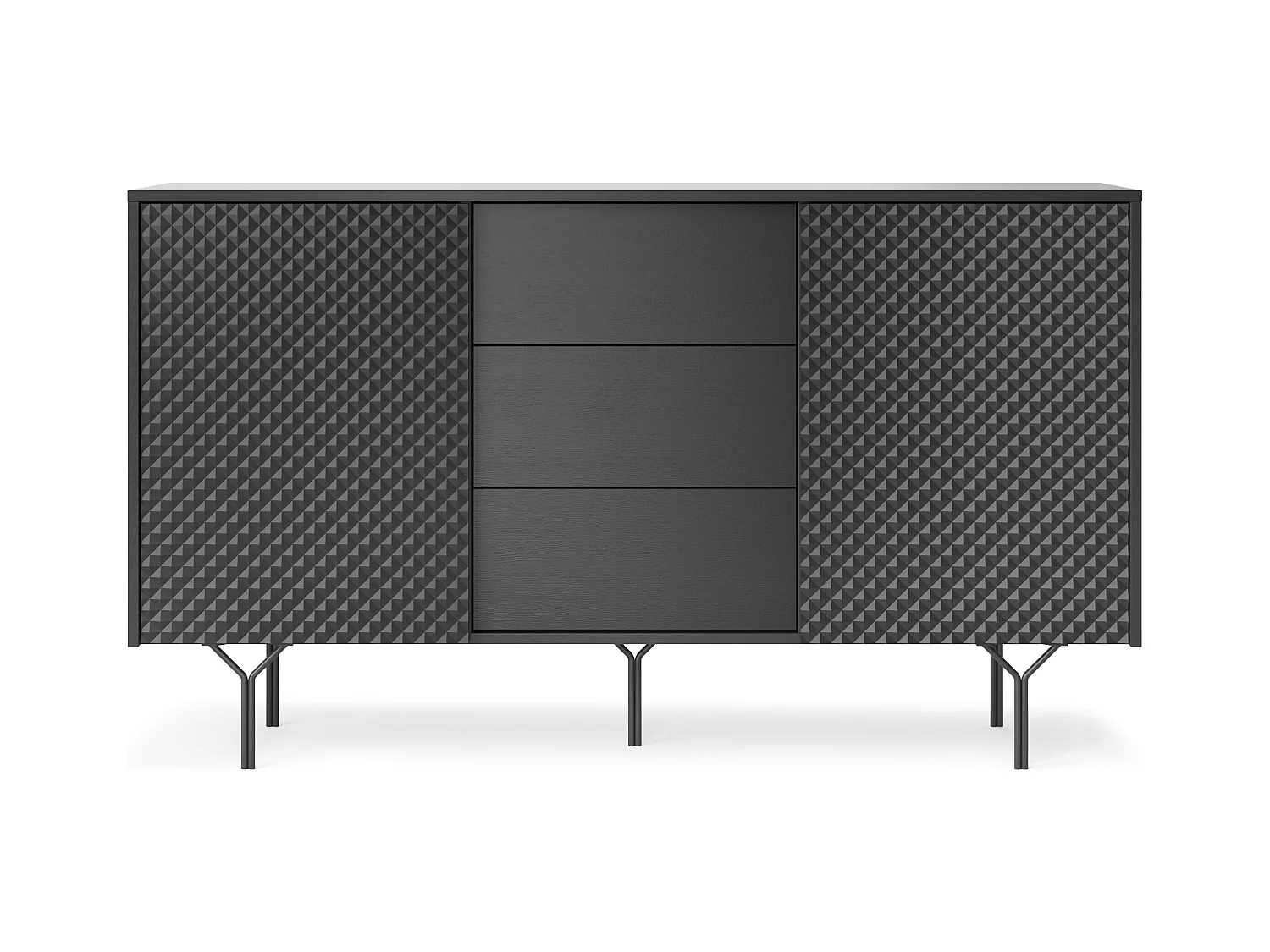 Commode : 3 tiroirs, 2 portes, 4 étagères, noir graphite, 144 x 83 x 38 cm
