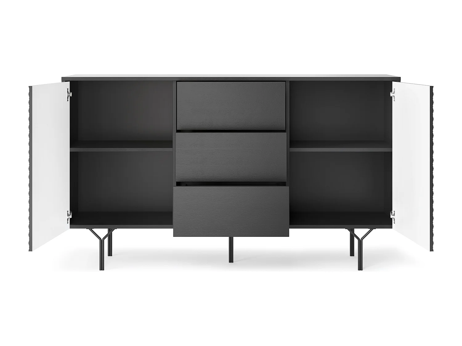 Commode : 3 tiroirs, 2 portes, 4 étagères, noir graphite, 144 x 83 x 38 cm