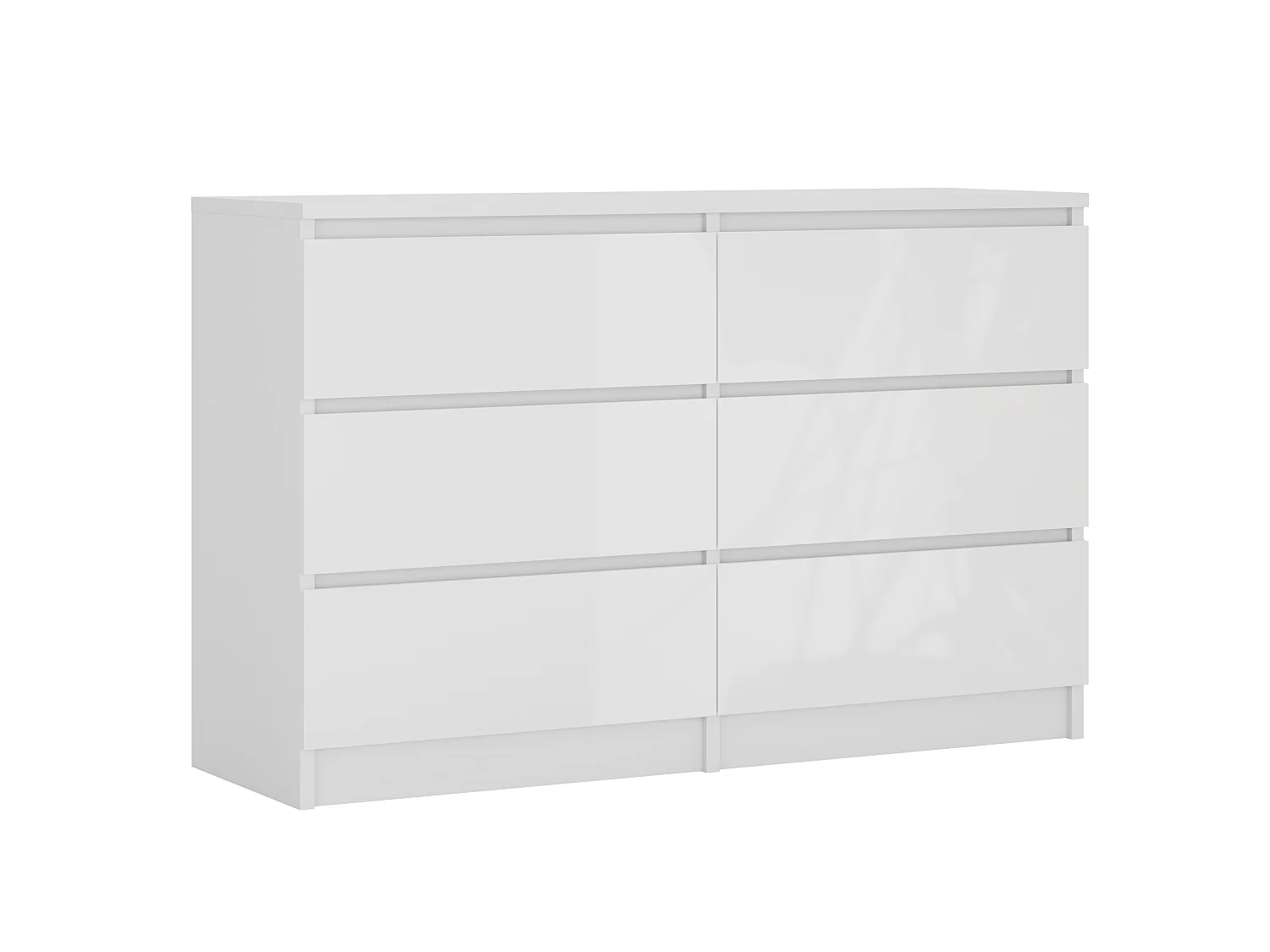 Cassettiera a 6 cassetti: Bianco opaco / Bianco lucido, 120 x 39 x 79 cm