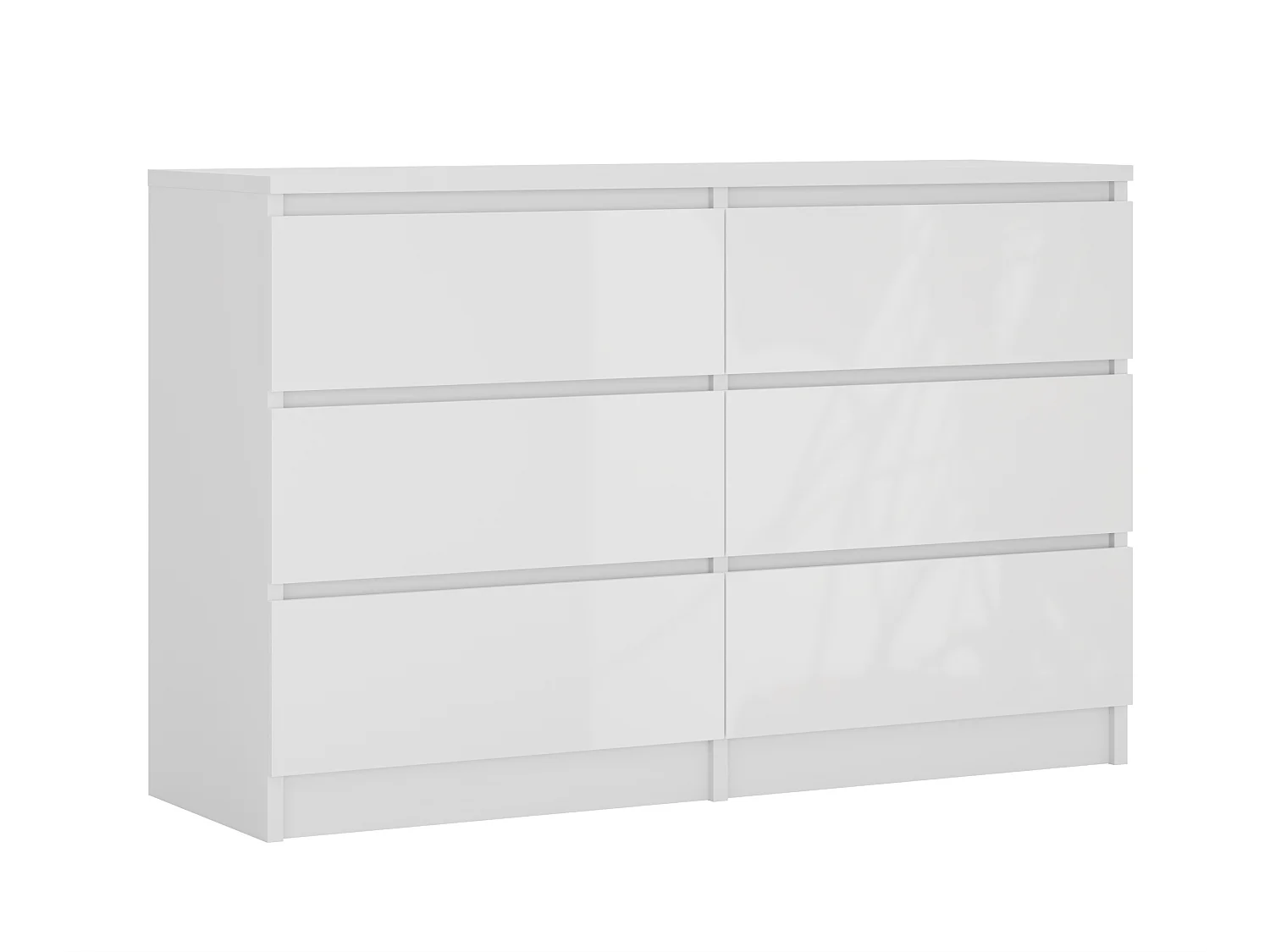 Commode 6 Tiroirs : Blanc Mat / Blanc Brillant, 120 x 39 x 79 cm