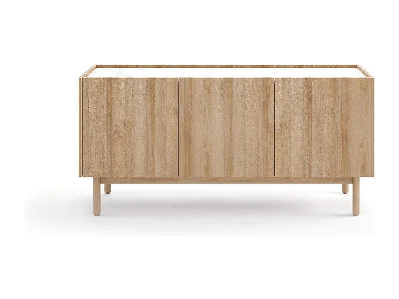 Komoda: 3 drzwi, 6 półek, Dąb Riviera, 144 x 68 x 37 cm