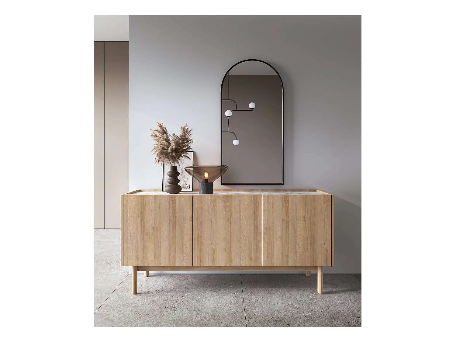 Cajonera: 3 puertas, 6 estantes, Roble Riviera, 144 x 68 x 37 cm