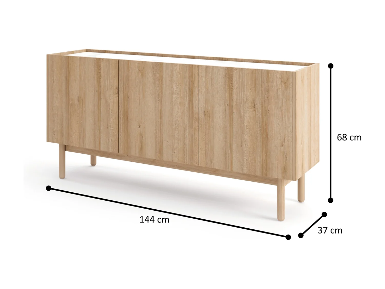 Cajonera: 3 puertas, 6 estantes, Roble Riviera, 144 x 68 x 37 cm