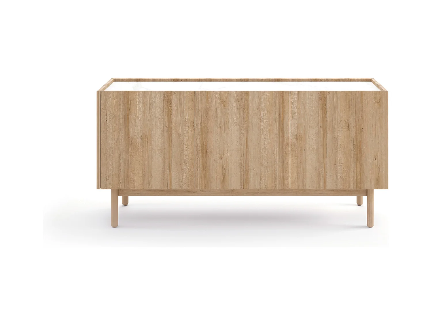 Kommode: 3 Türen, 6 Einlegeböden, Riviera-Eiche, 144 x 68 x 37 cm