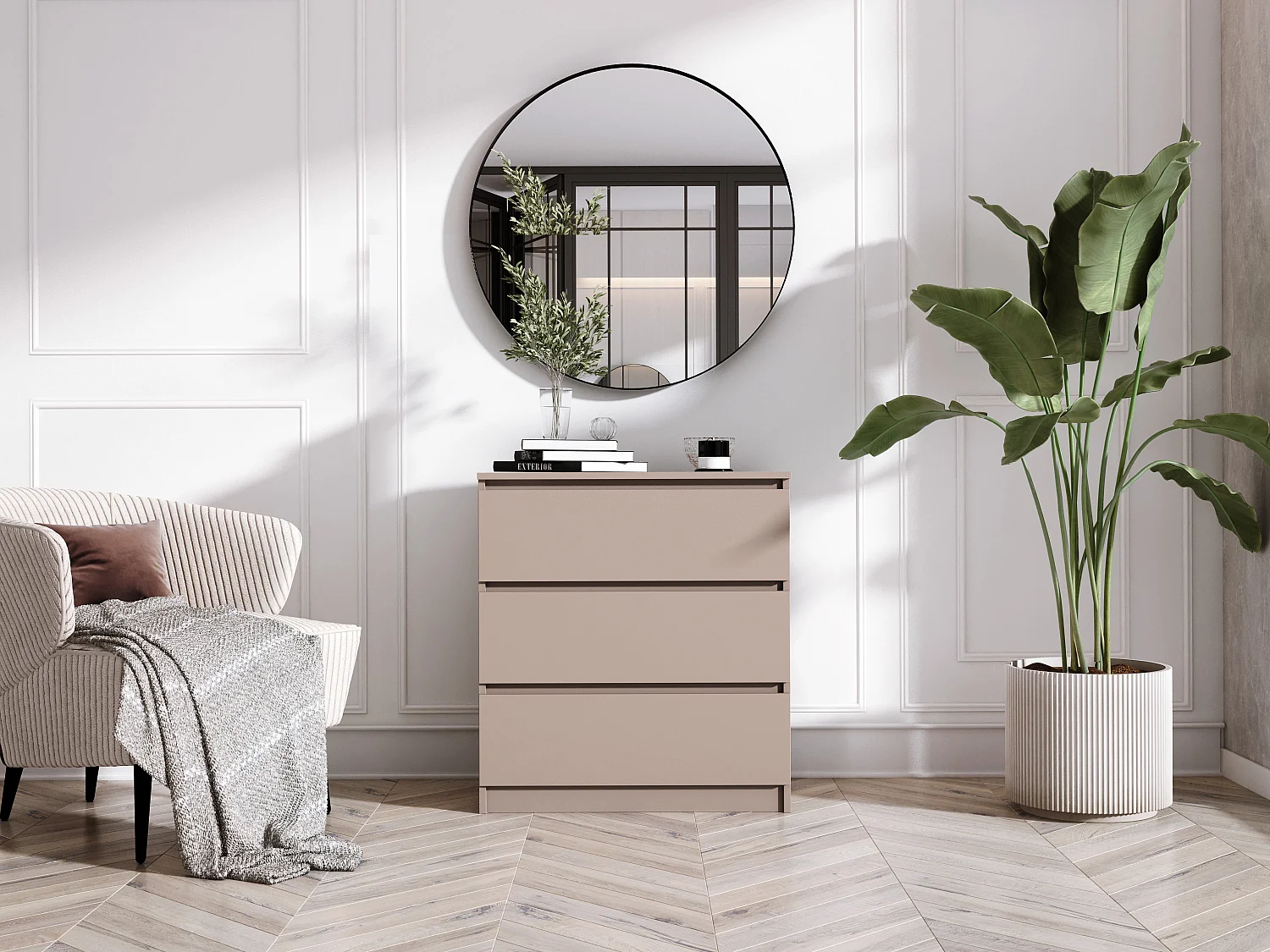 Commode : 3 tiroirs, caramel, 70 x 79 x 39 cm