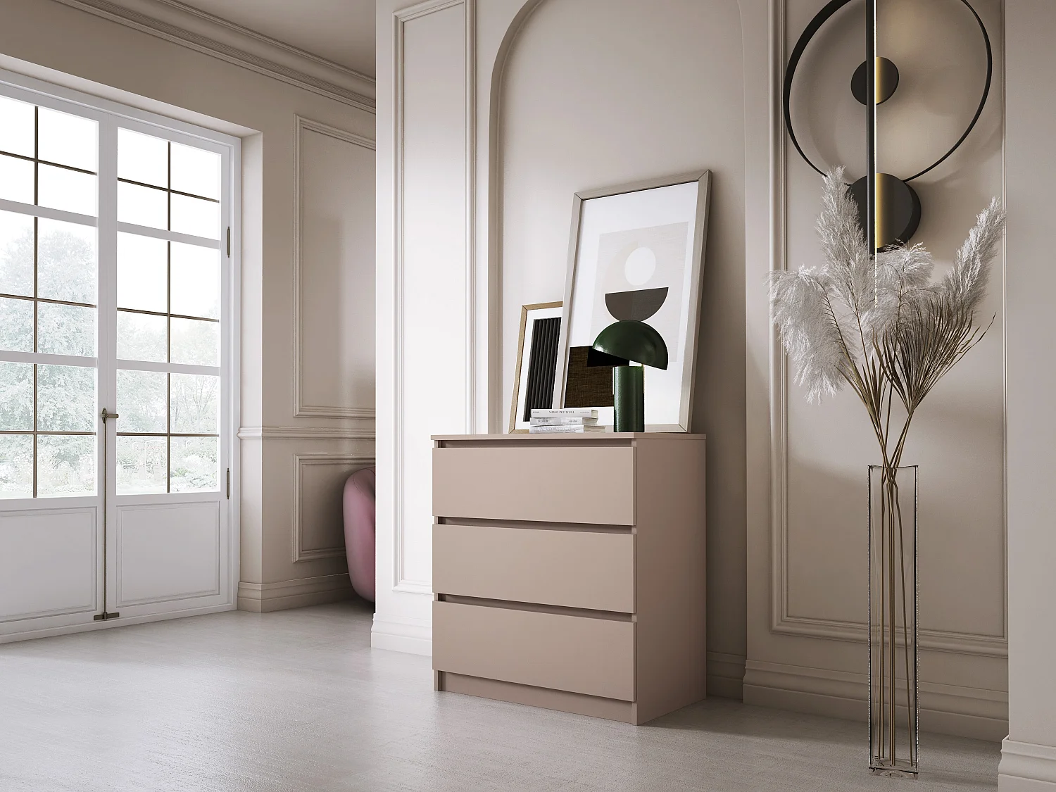 Commode : 3 tiroirs, caramel, 70 x 79 x 39 cm