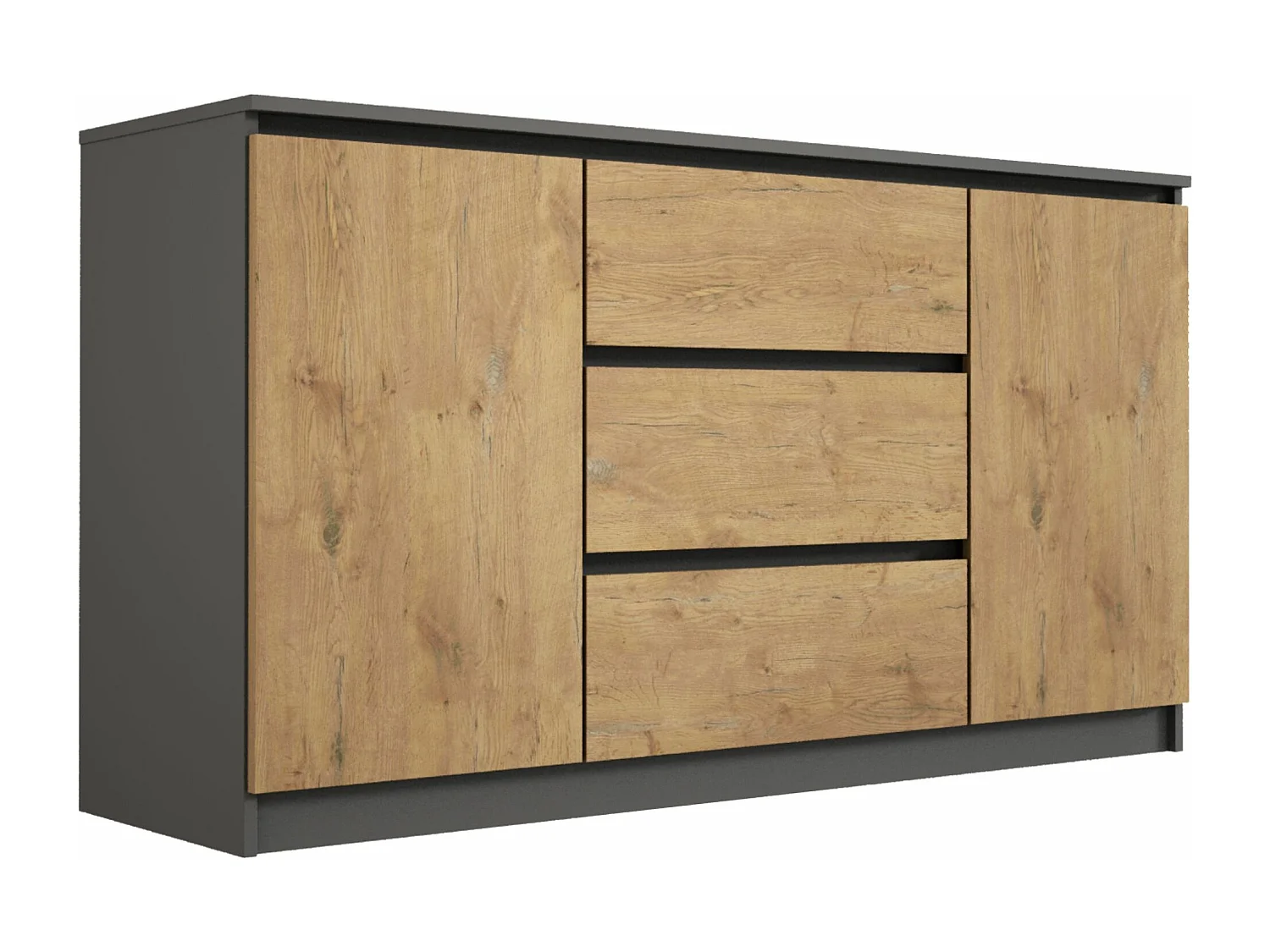 Komoda: Antracyt / Dąb Lancelot, 140 x 78 x 39 cm, 3 szuflady, 2 drzwi
