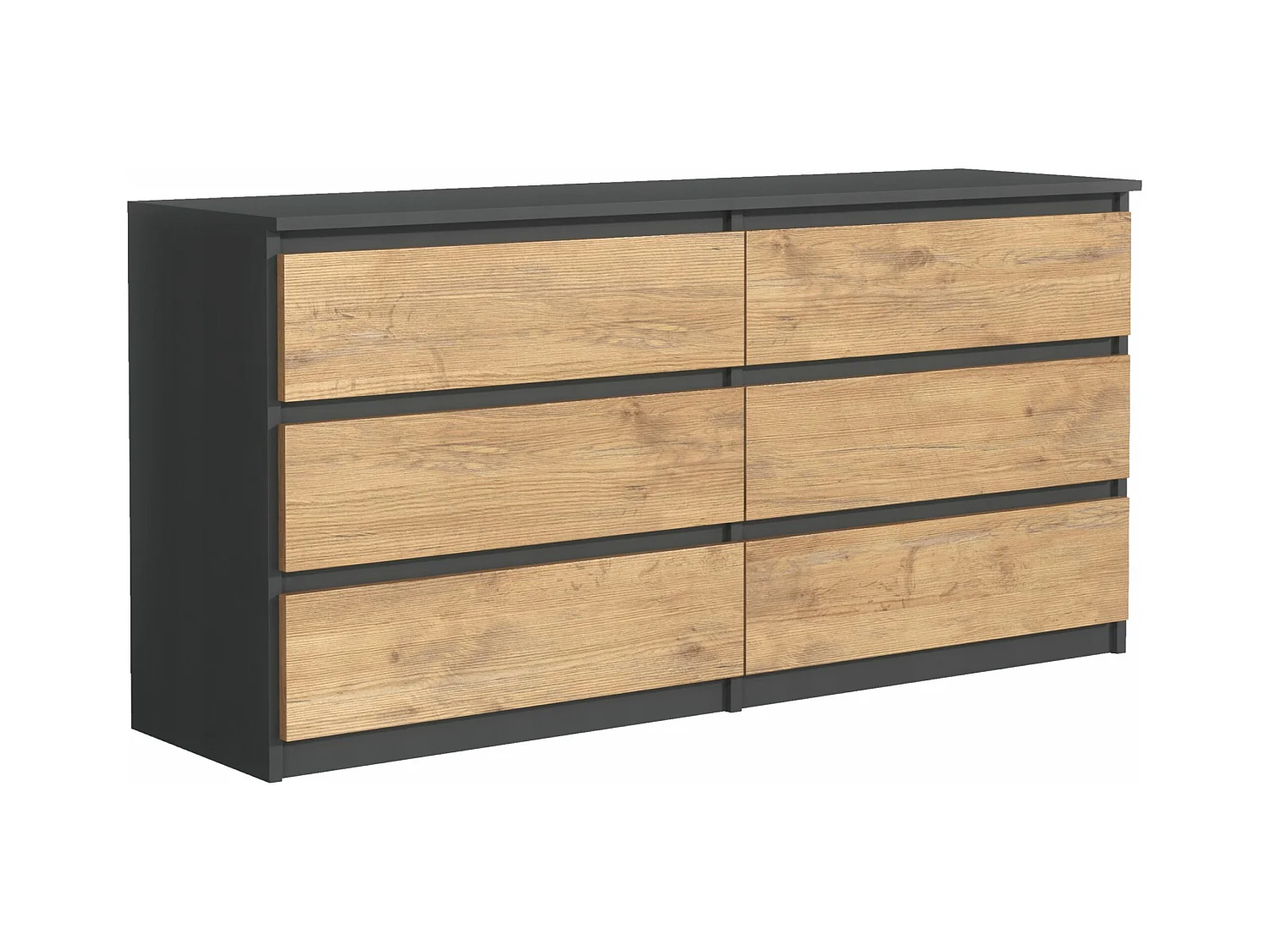 Commode 6 Tiroirs : Anthracite / Chêne Lancelot, 138 x 39 x 79 cm