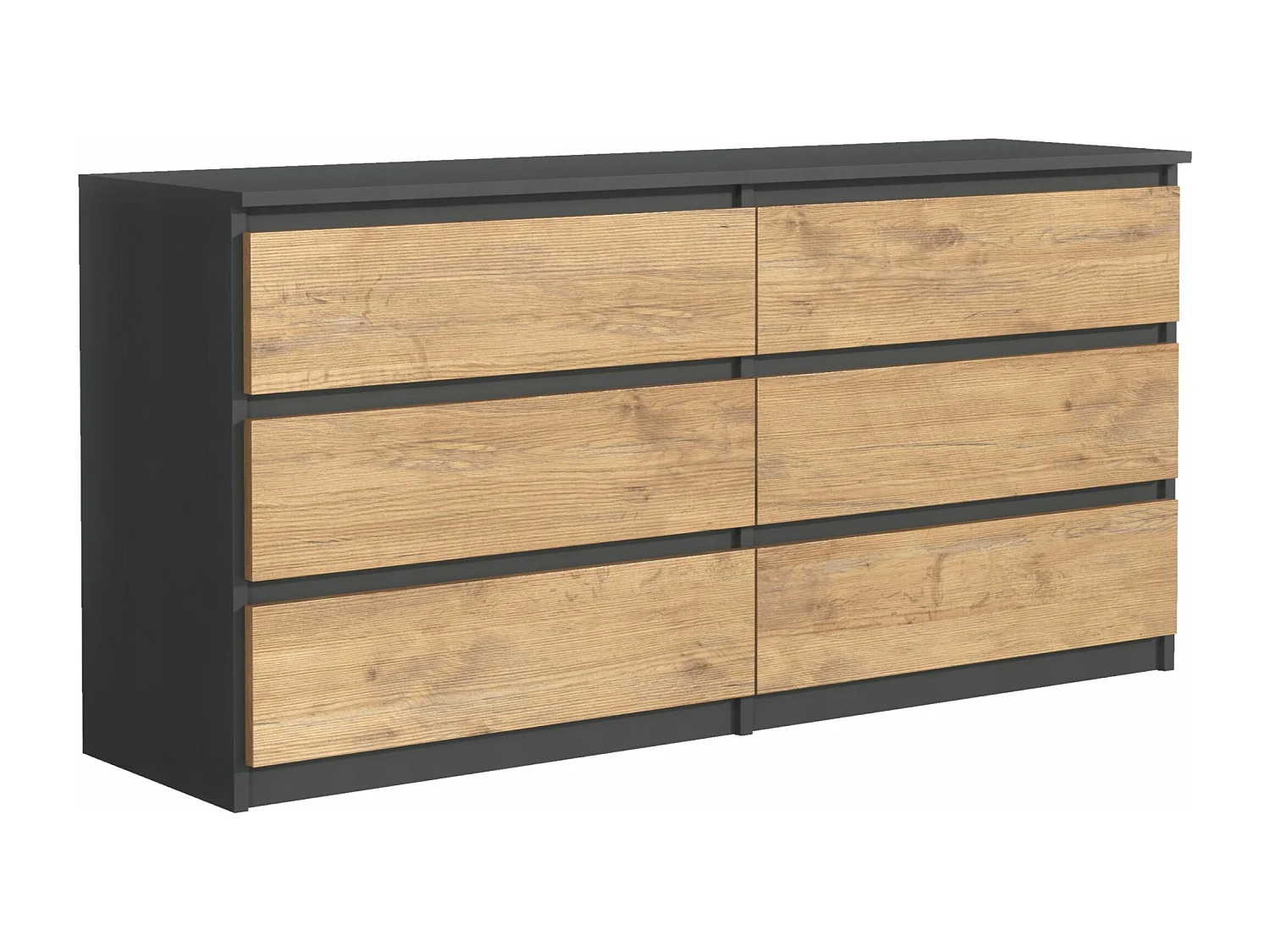 Kommode mit 6 Schubladen: Anthrazit/Lancelot-Eiche, 138 x 39 x 79 cm