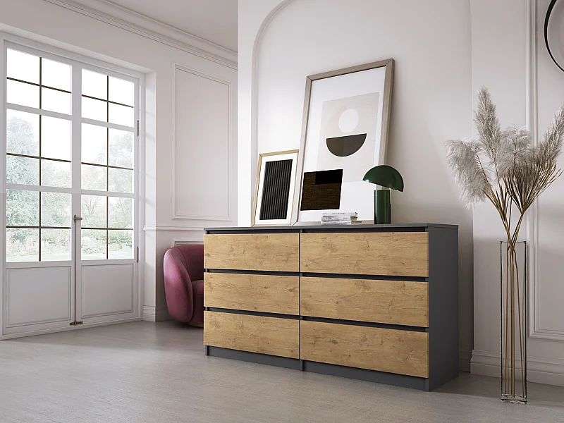 Cassettiera a 6 cassetti: Antracite/Rovere Lancillotto, 138 x 39 x 79 cm