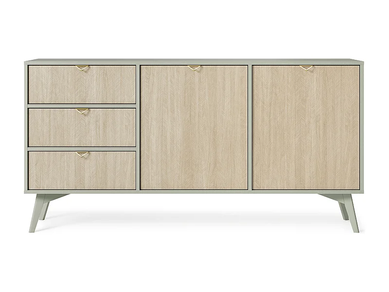 Kommode: Eukalyptus / Scandi-Fischgrätenmuster, Holzbeine, 158 x 80 x 38 cm