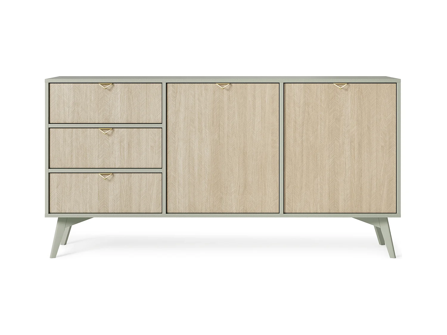 Kommode: Eukalyptus / Scandi-Fischgrätenmuster, Holzbeine, 158 x 80 x 38 cm