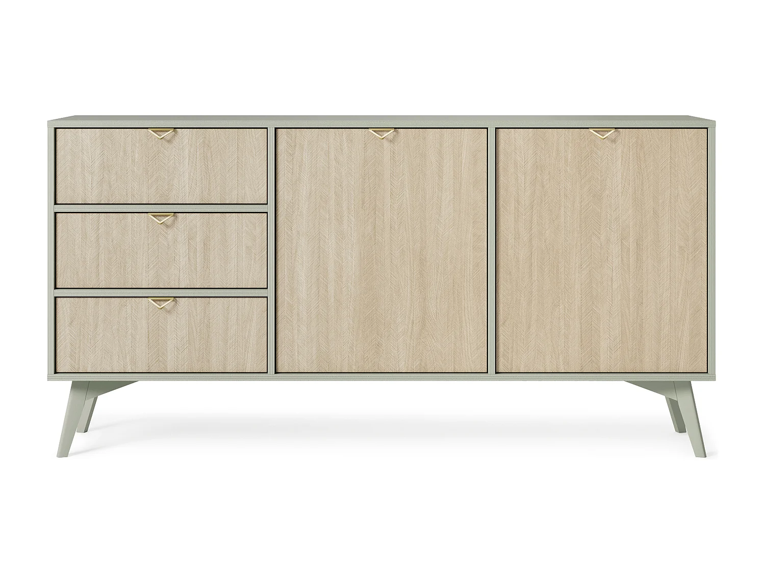 Commode : Eucalyptus / Chevrons scandi, Pieds Bois, 158 X 80 X 38cm
