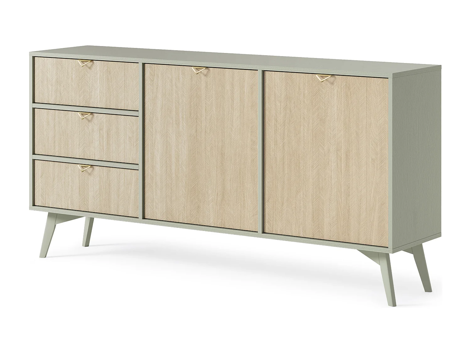 Commode : Eucalyptus / Chevrons scandi, Pieds Bois, 158 X 80 X 38cm