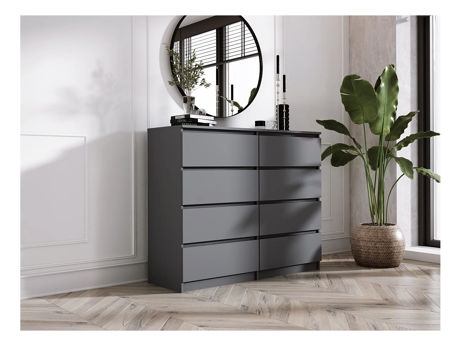 Commode 8 tiroirs : Anthracite, 120 x 101 x 39 cm