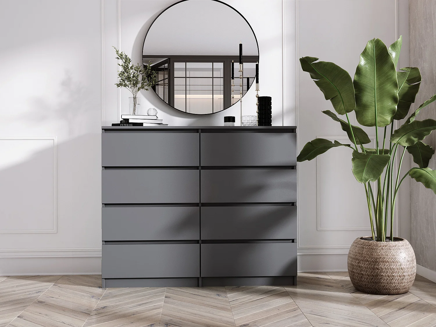 Commode 8 tiroirs : Anthracite, 120 x 101 x 39 cm